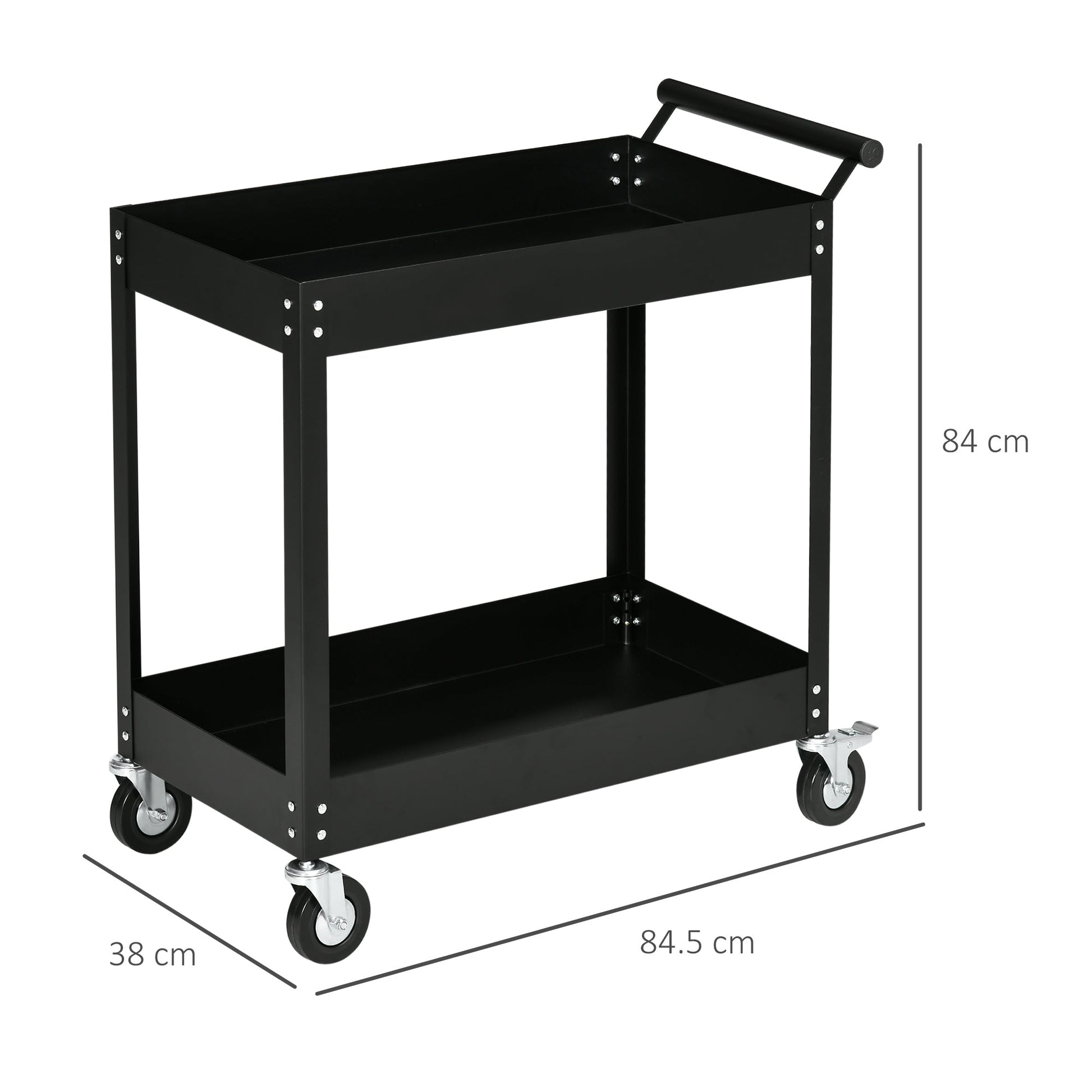 Black Garage Tool Trolley with 2 steel shelves | 84.5x38x84cm - Borgè