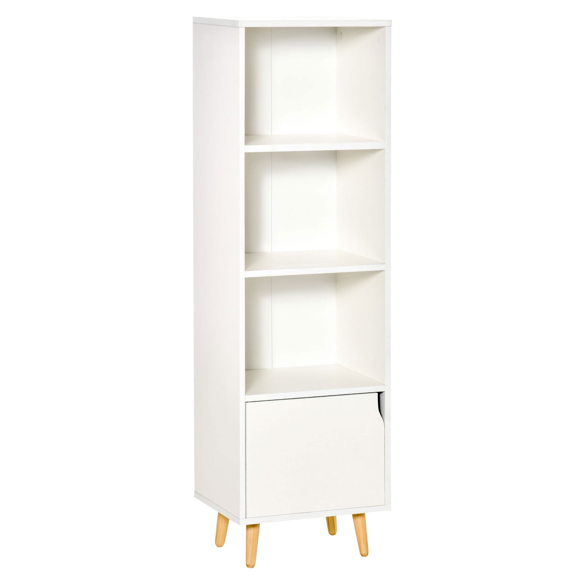 shelf bookcase with 3 shelves and 1 wooden locker, 40x30x129.5cm - white - Borgè