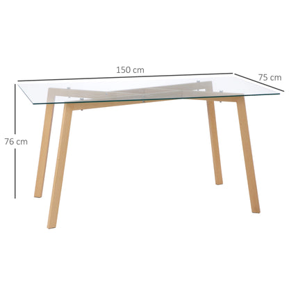 rectangular dining table for 6 people max, in steel with tempered glass top, 150x75x76 cm - Borgè