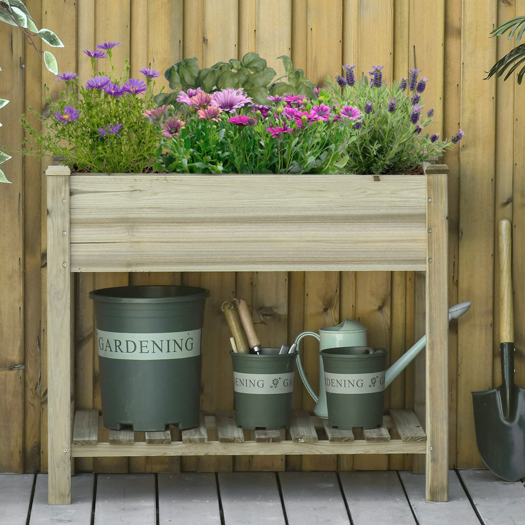Raised Wooden Planter with Legs and Bottom Shelf for Garden and Balcony 91x51x76cm - Borge' Group Limited