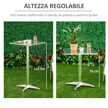 Homcom Table Table Bar Restaurant in Square Stainless Steel 60x60cm Height 70-110cm - Borgè