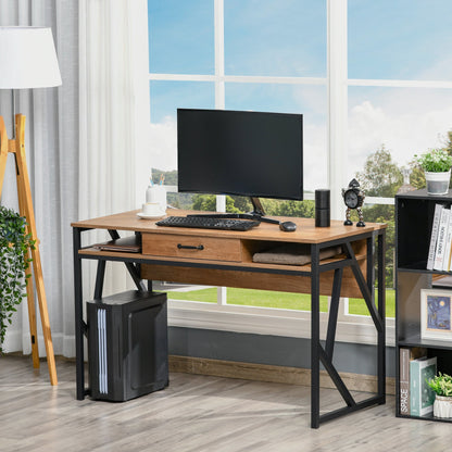 Homcom metal desk and industrial style mdf with shelves and drawer, 120x60x76cm black brown - Borgè