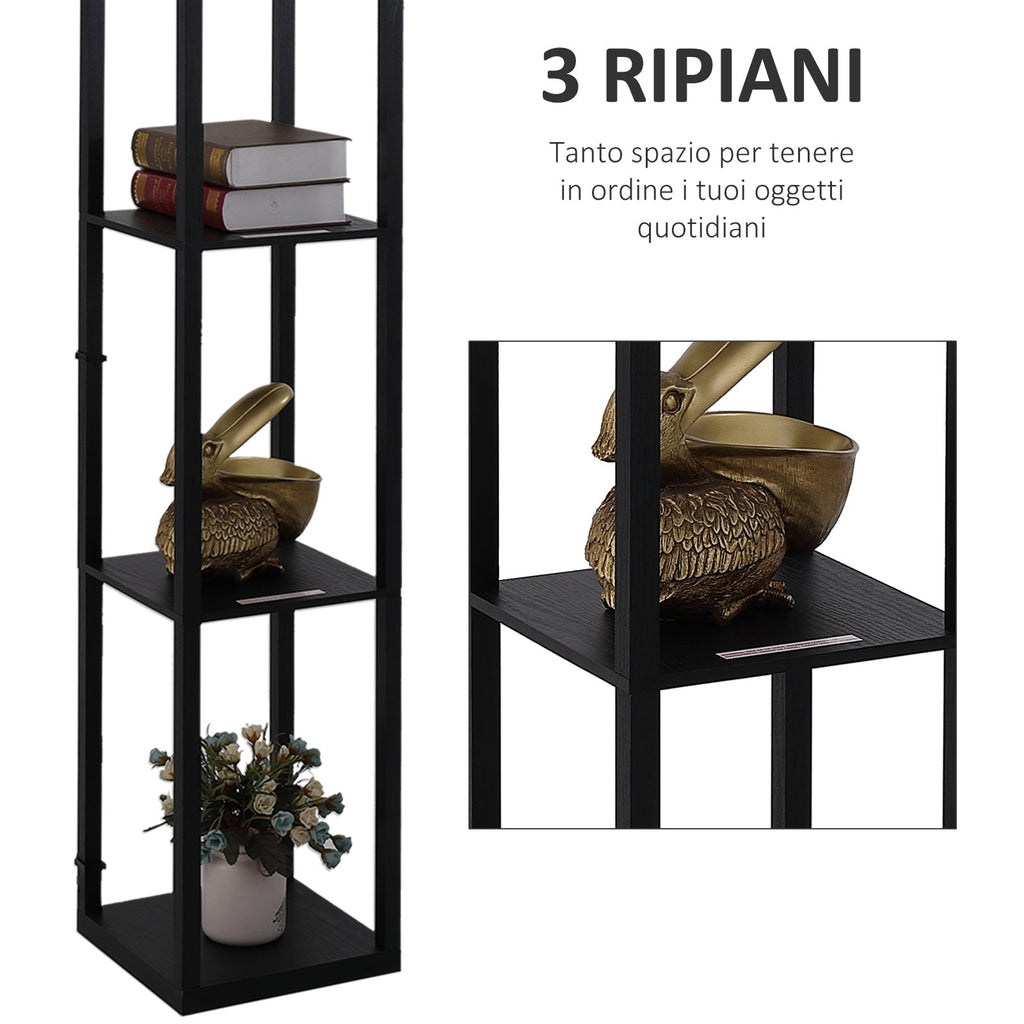 Modern Land Lamp with 3 Levels Black Library 26 x 26 x 160 cm - Borgè