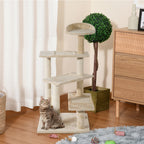 Multi-Level Cat Perch with Sisal Scratching Post, Cat Tree with Platforms and Plush House Beige, 50x50x100cm - Borge' Group Limited