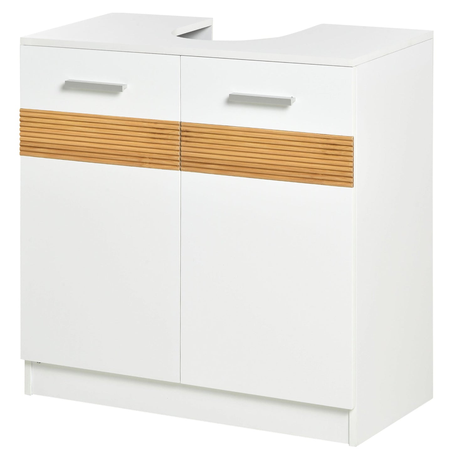 kleankin Bathroom Vanity Cabinet with MDF and Bamboo Doors 60x30x60.5cm - White and Wood Color - Borgè