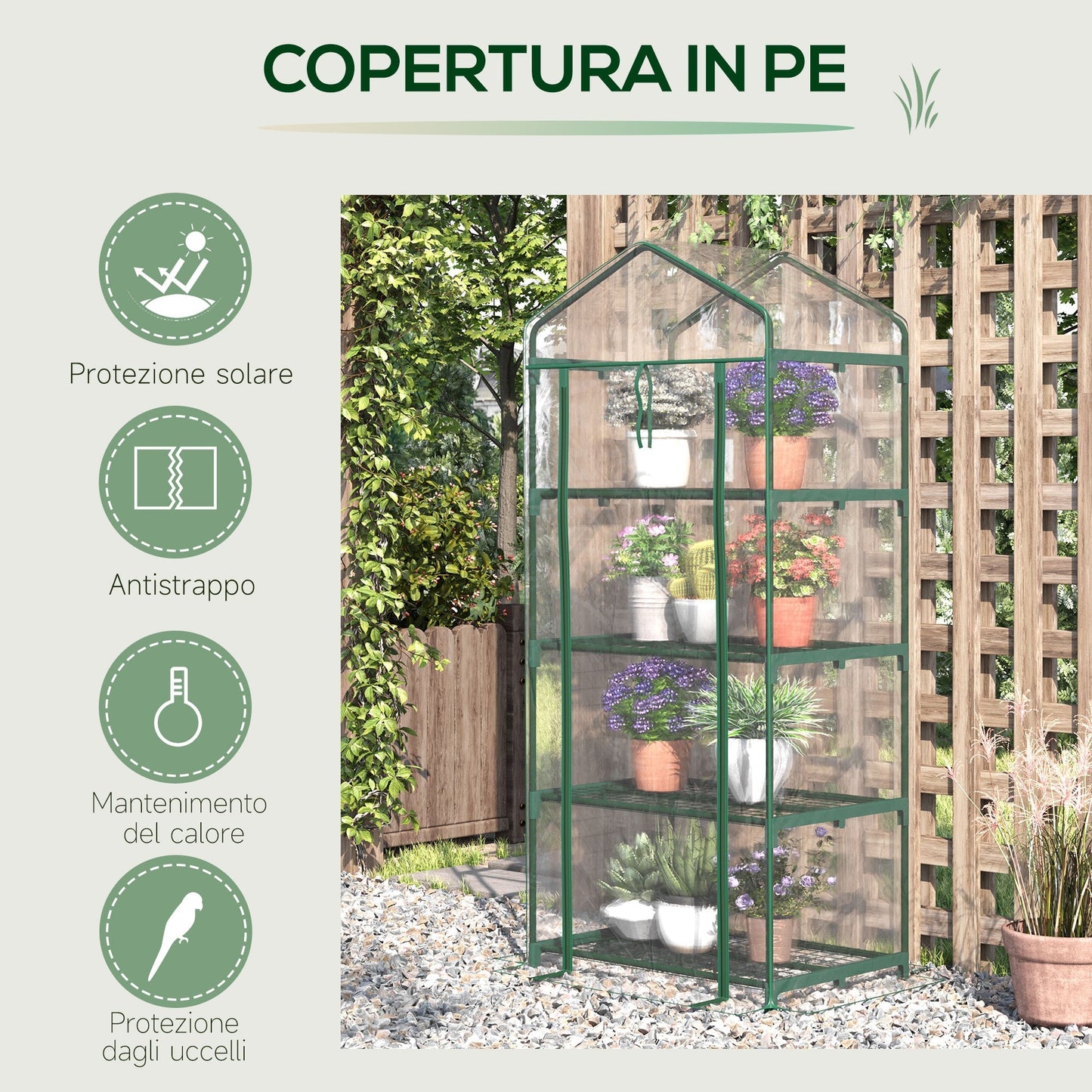 Outsunny Compact Balcony Greenhouse with 4 Shelves and Transparent PVC Cover, 70x50x160cm - Borgè