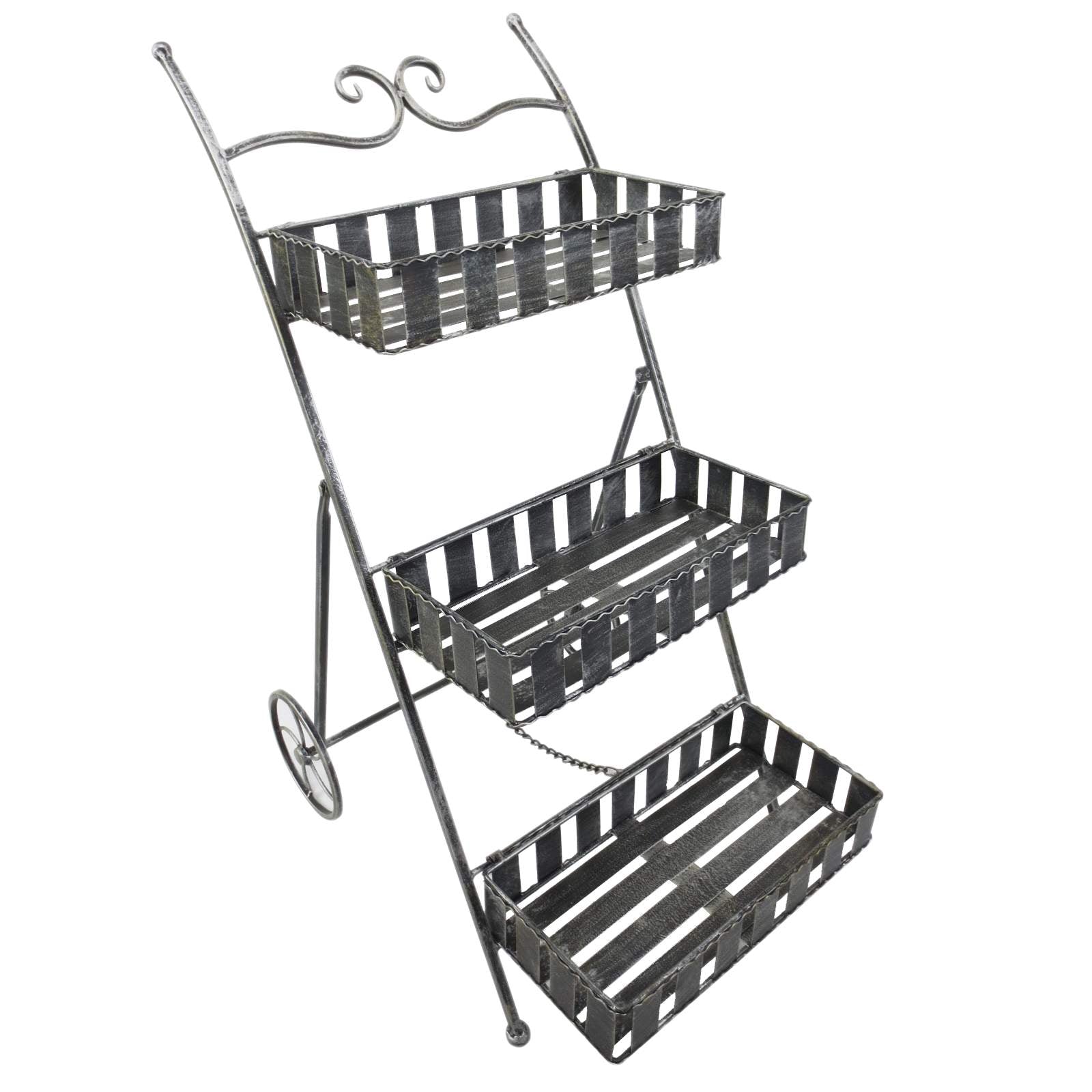 Outsunny Balcony Fioriera at 3 shelves with 2 wheels, door for metal garden plants 53x39x78cm black - Borgè