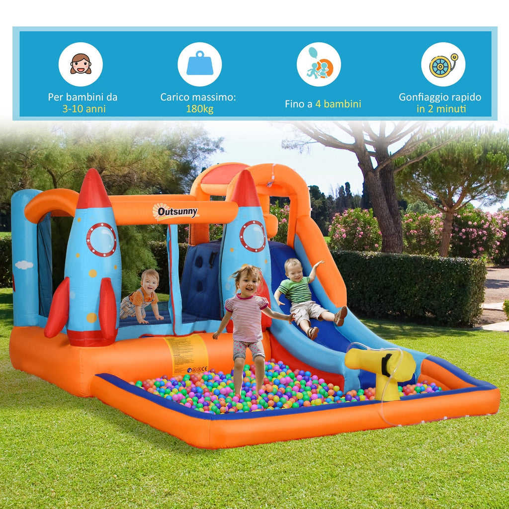 Inflatable Castle for Children, Pool with Slide and Trampoline, Electric Pump, 350x250x185cm, Multicolored - Borge' Group Limited