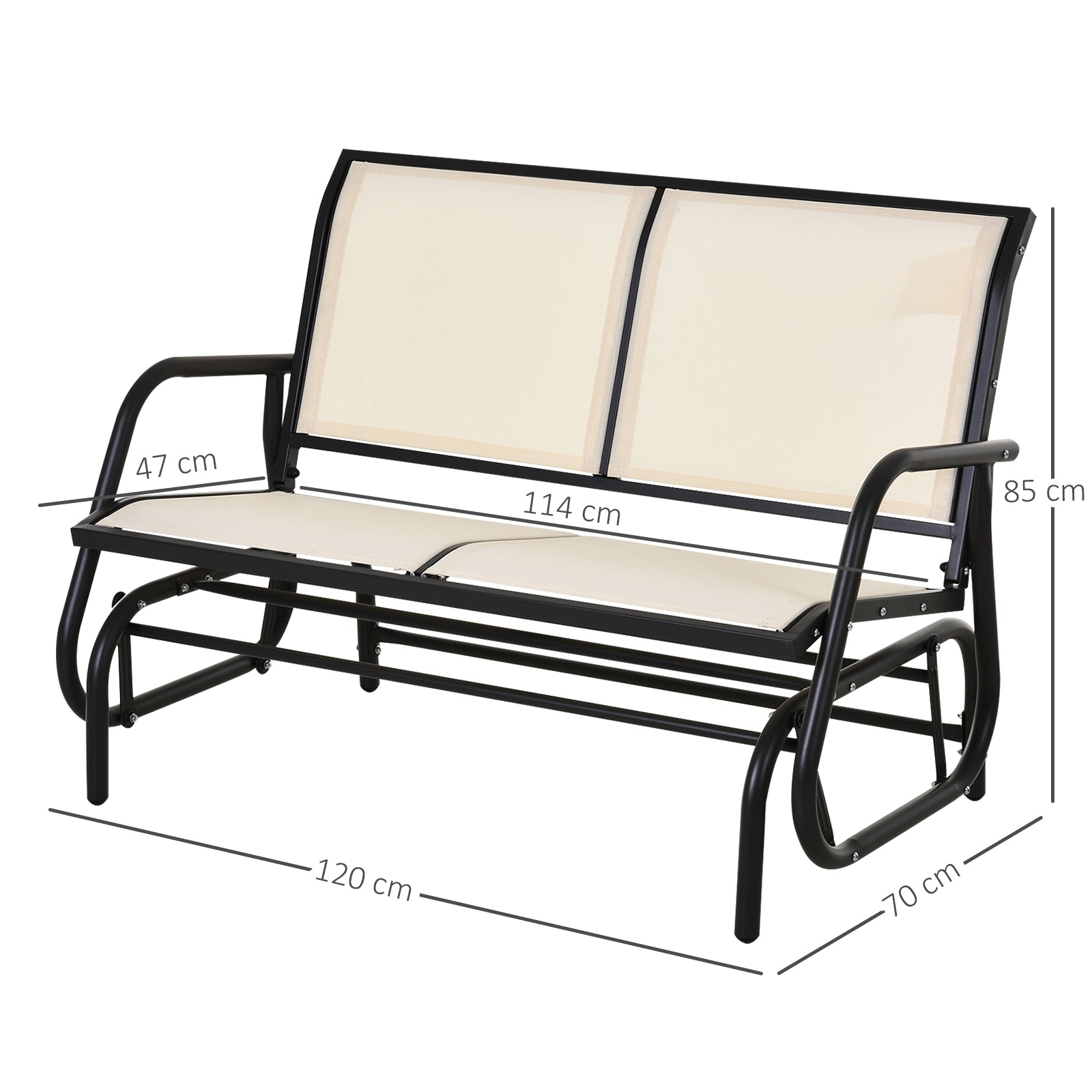 CARLISLE | 2 Seater Garden Swing Bench Metal Breathable Mesh Fabric 120x70x85cm Beige - Borge' Group Limited