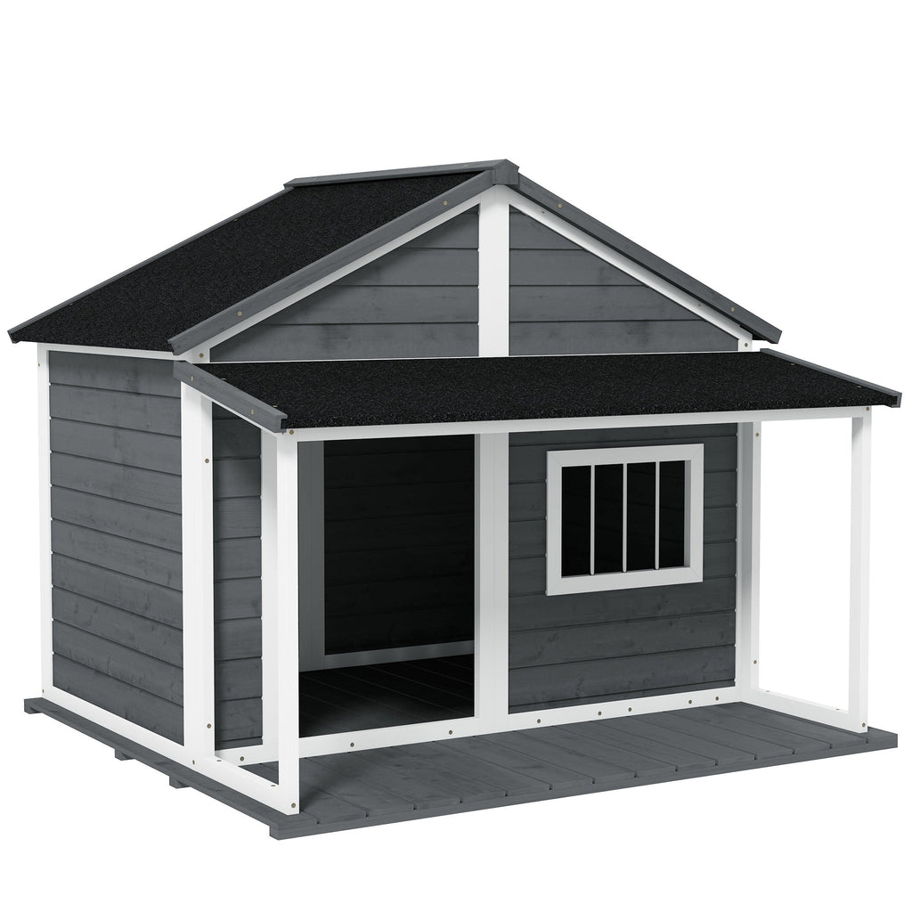 PAWHUT KNEW FOR OUROD DOGS WITH CARE, WINDOW AND Waterproof roof, 124x112x105cm, Grey - Borgè