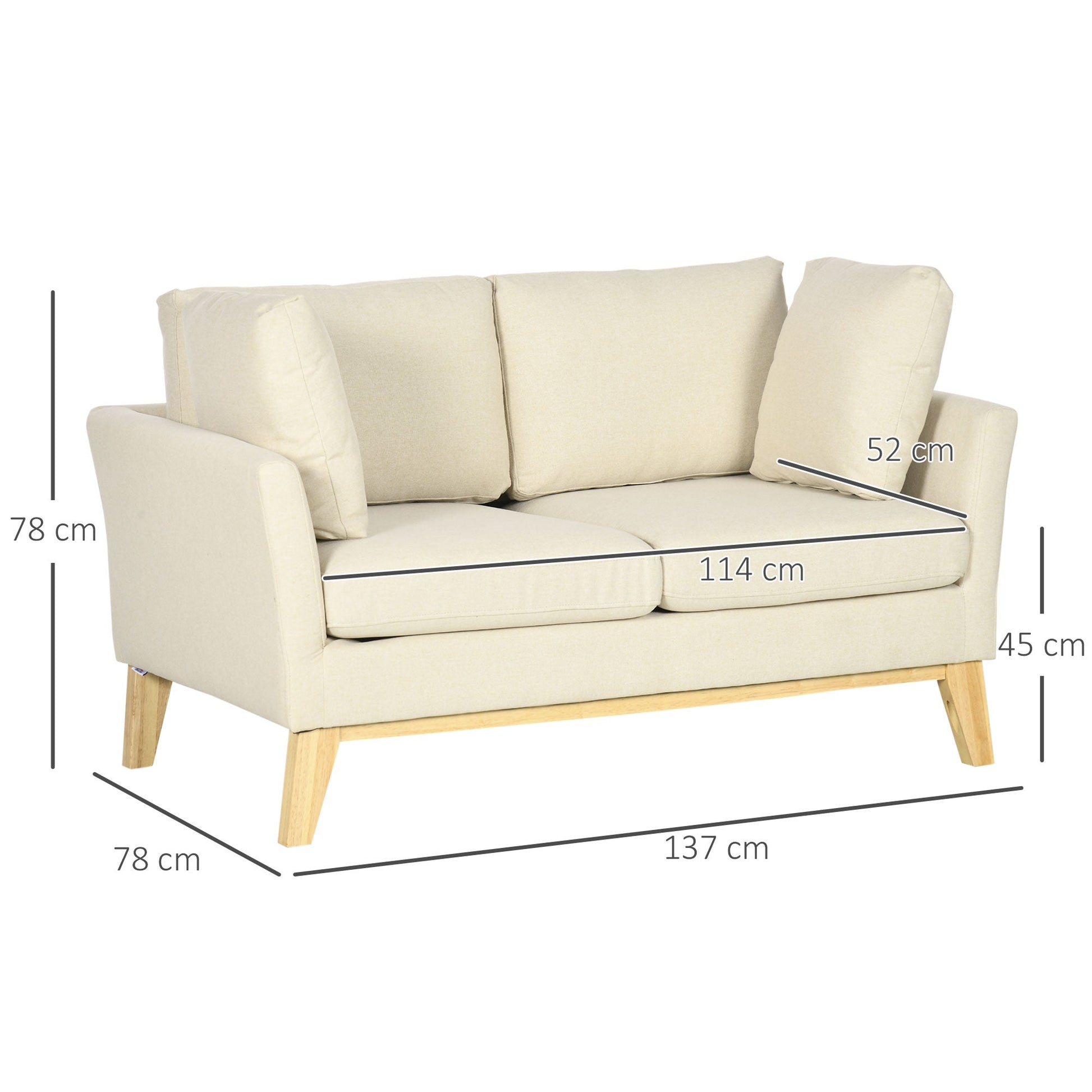 OASI | Beige Fabric 2 Seater Sofa with 2 cushions | 137x78x78 cm - Borgè