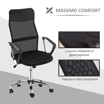 Homcom Ergonomic Highvilly Office Chair and Cork with wheels, adjustable height and mesh back, 63x65x109-119cm Black - Borgè