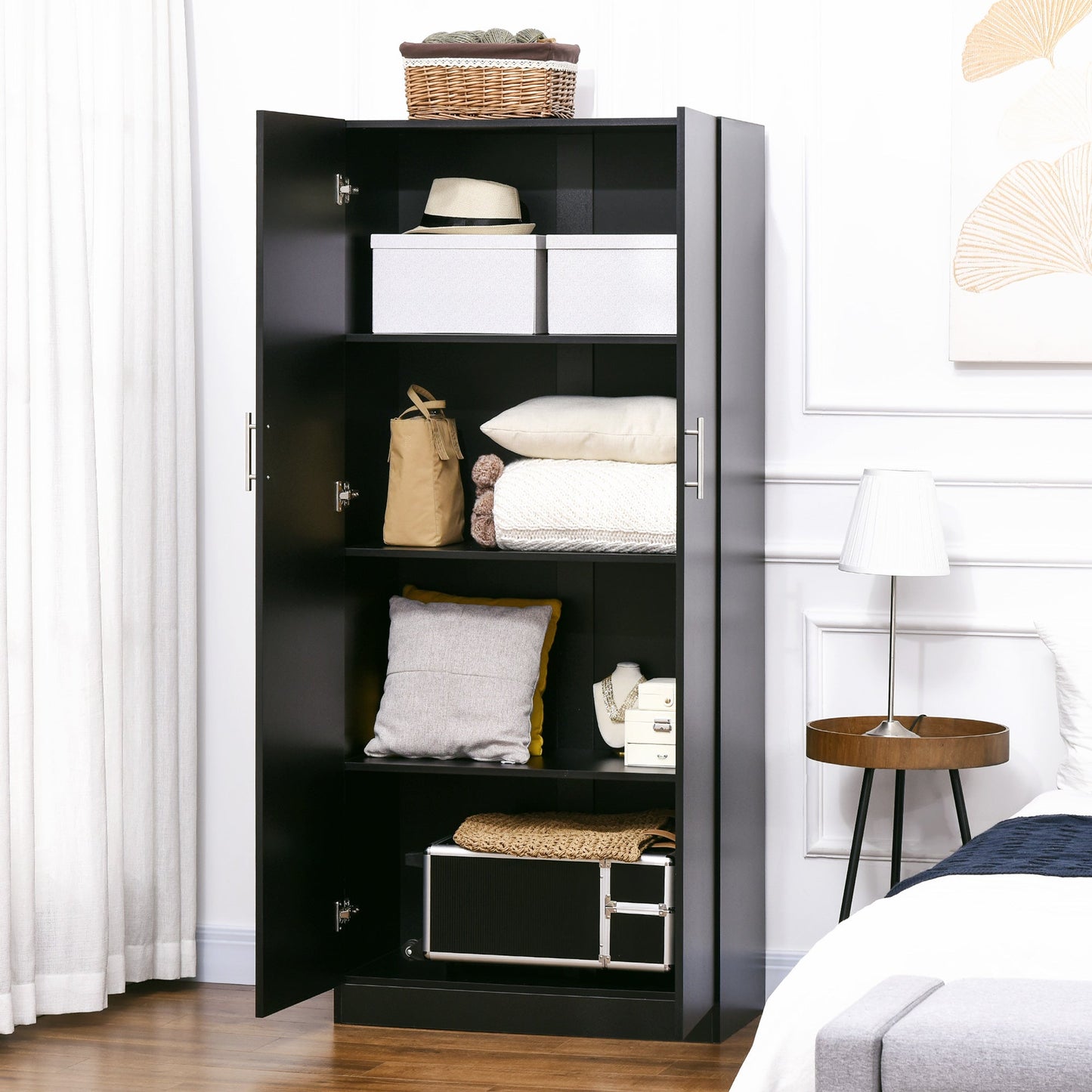 Wardrobe / Closet with 4 Shelves, Wooden wardrobe MDF , Black | - Borgè