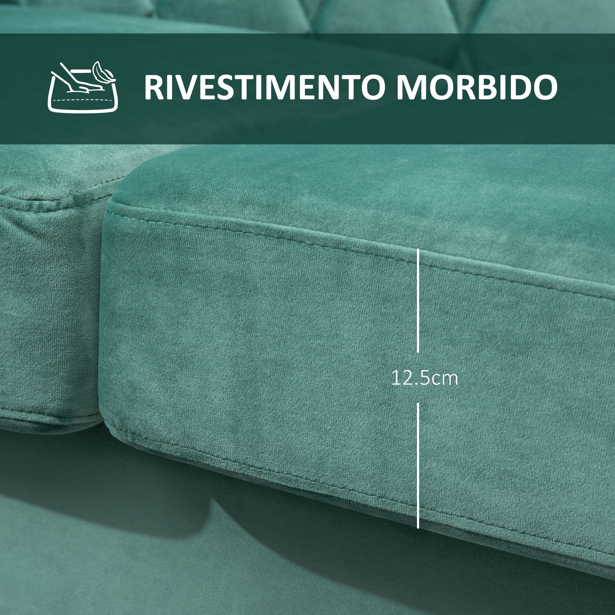 sofa 2 seats in wood rubber and green velvet Vintage design 148 x 72 x 76cm - Borgè