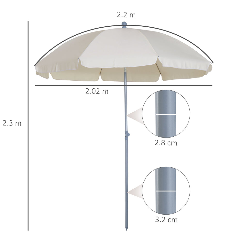 2x2.3m Portable Outdoor Umbrella with Tilting Canopy, Metal and Polyester, Cream - Borge' Group Limited