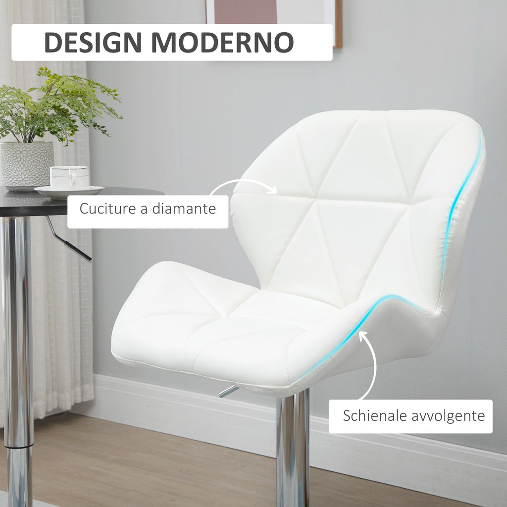 Set 2 swivel bar stools with adjustable height, similar coating and round base - white - Borgè