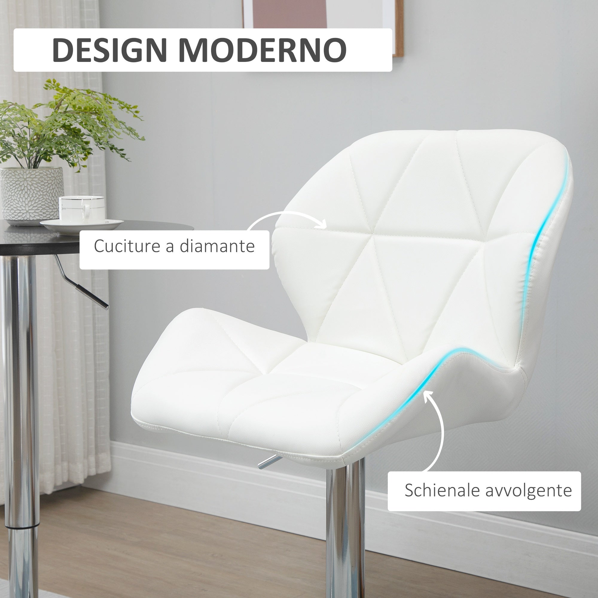 Set 2 swivel bar stools with adjustable height, similar coating and round base - white - Borgè