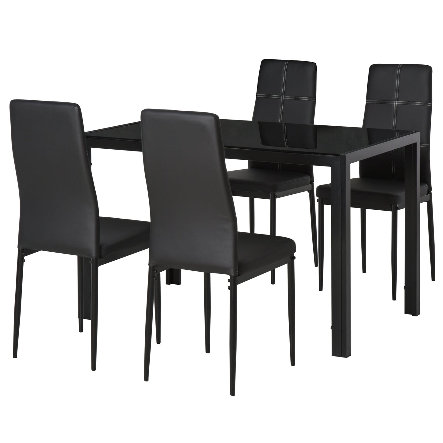 Set 5 pieces with 1 table and 4 kitchen chairs or dining room in the same -like, metal and tempered glass, black - Borgè