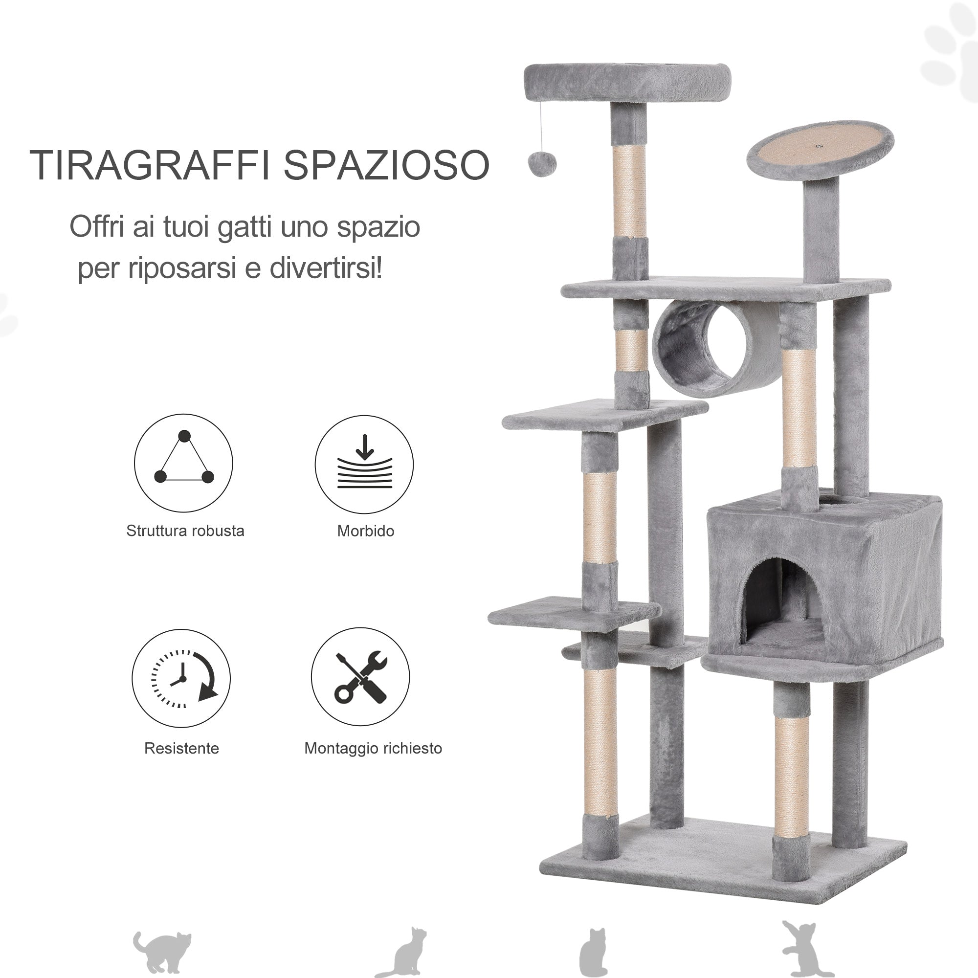 Cat Tree for cats with Scratch Pole 4.5kg Grey - Borge' Group Limited