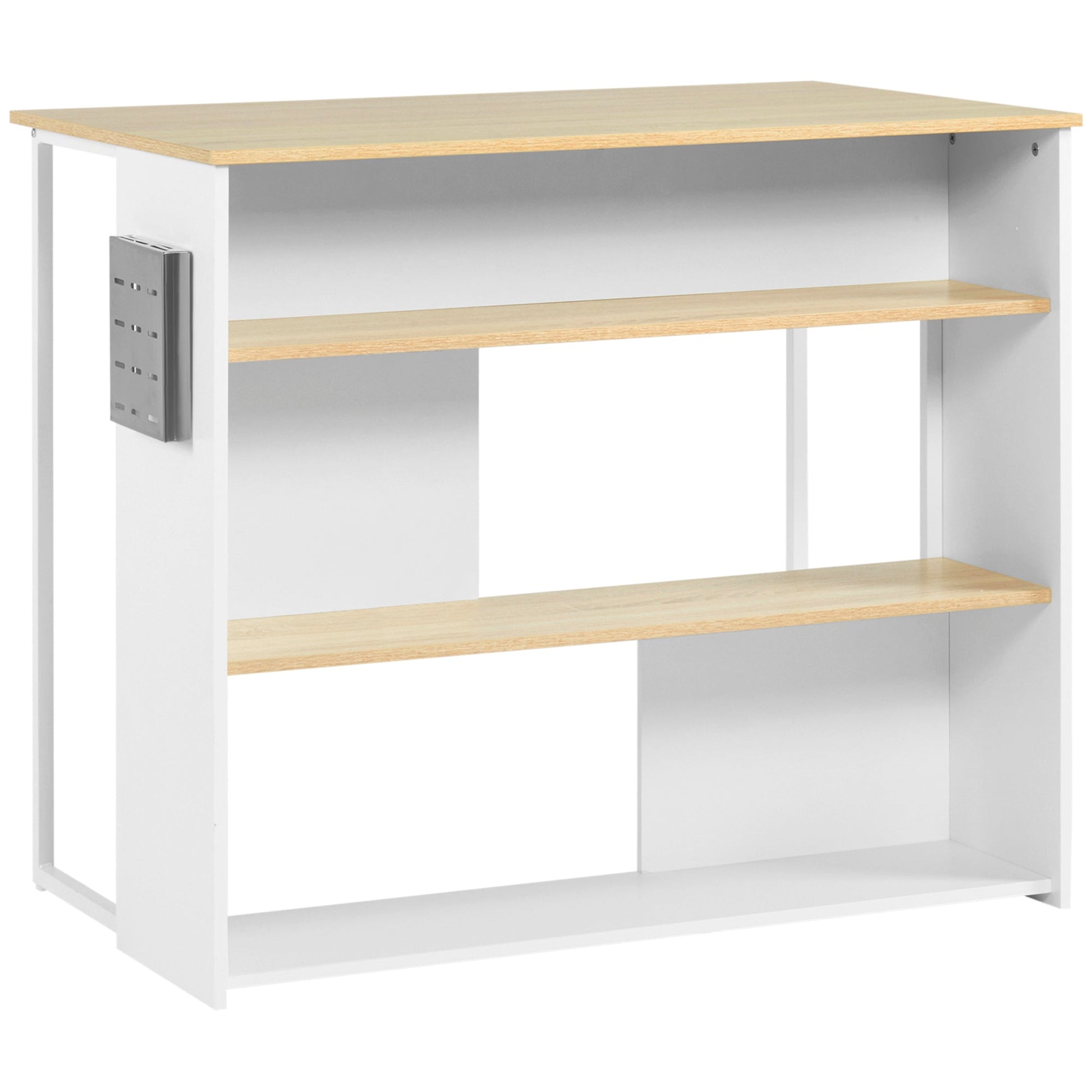 kitchen island with 3 modern style shelves and brings steel knives, 105x65x90 cm white - Borgè