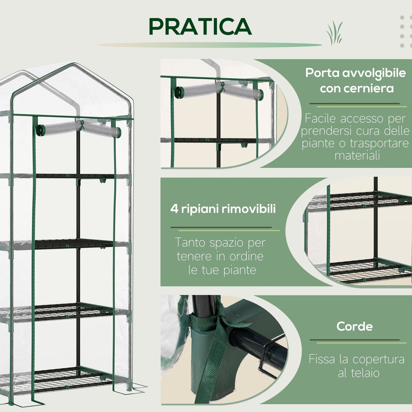 Outsunny Compact Balcony Greenhouse with 4 Shelves and Transparent PVC Cover, 70x50x160cm - Borgè