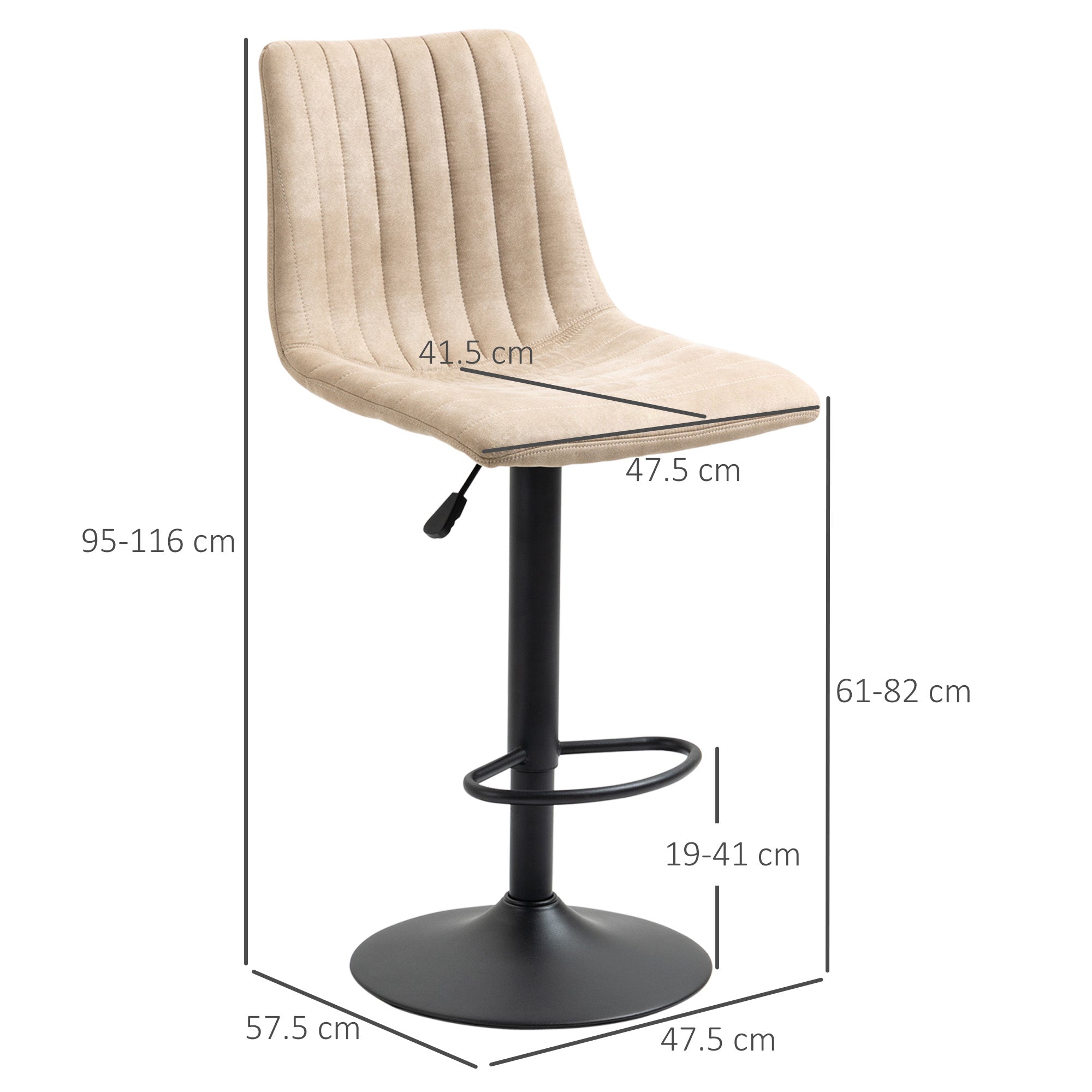 bar stools 2 pieces adjustable height, in steel and polyester, 47.5x57.5x95-116 cm, brown - Borgè