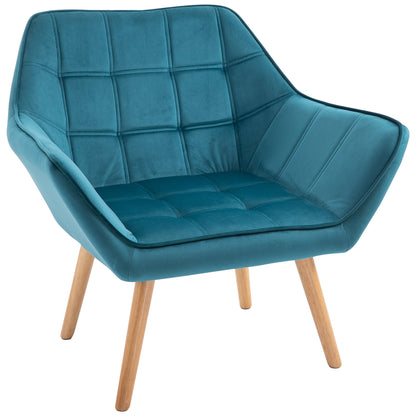 TROMSO | Nordic Design Armchair In Wood and Jade Velvet Effect, For Living Room or Office | 68.5x61x72.5 cm - Borgè