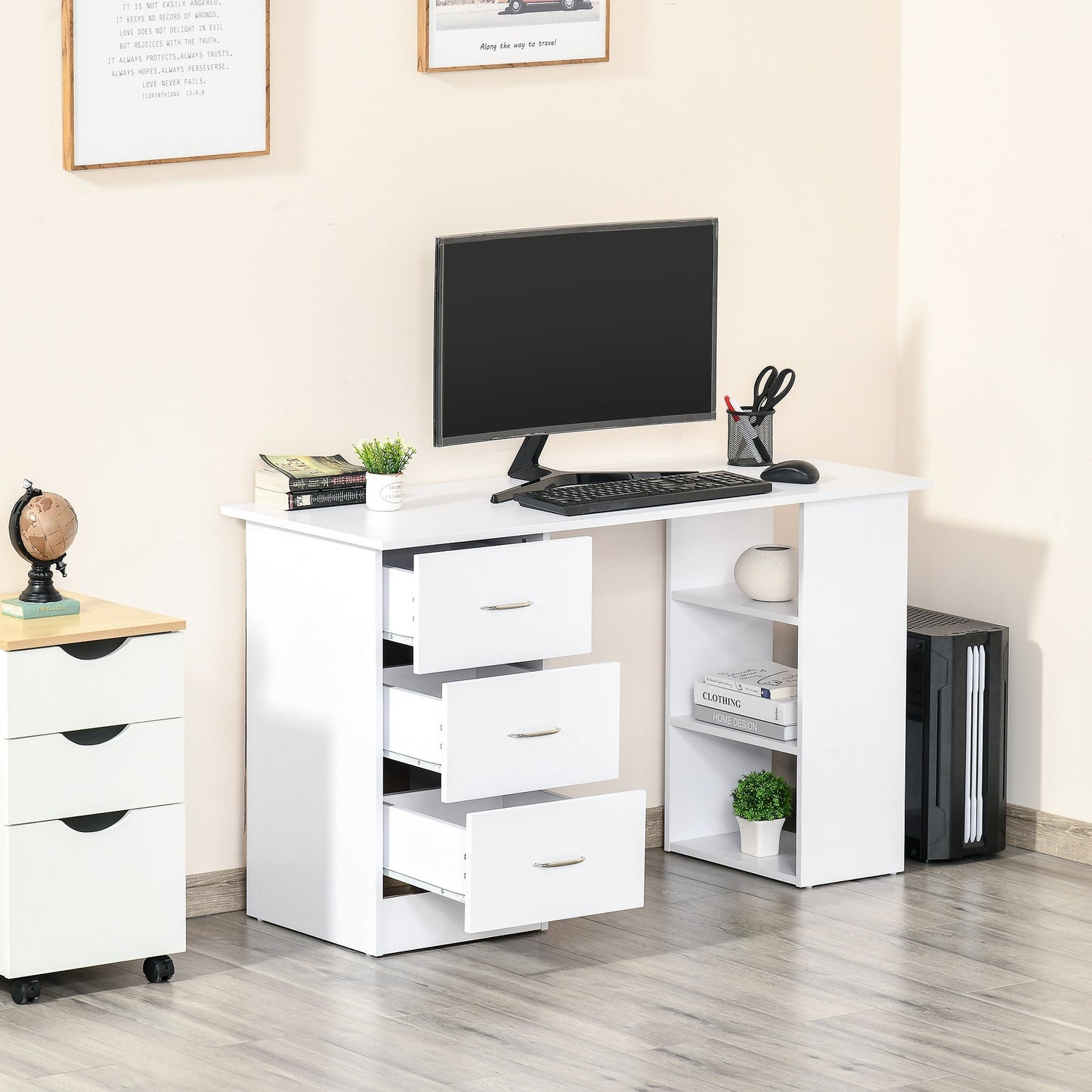 Homcom Modern desk with 3 drawers and shelves in white wooden wood 120x49x72cm