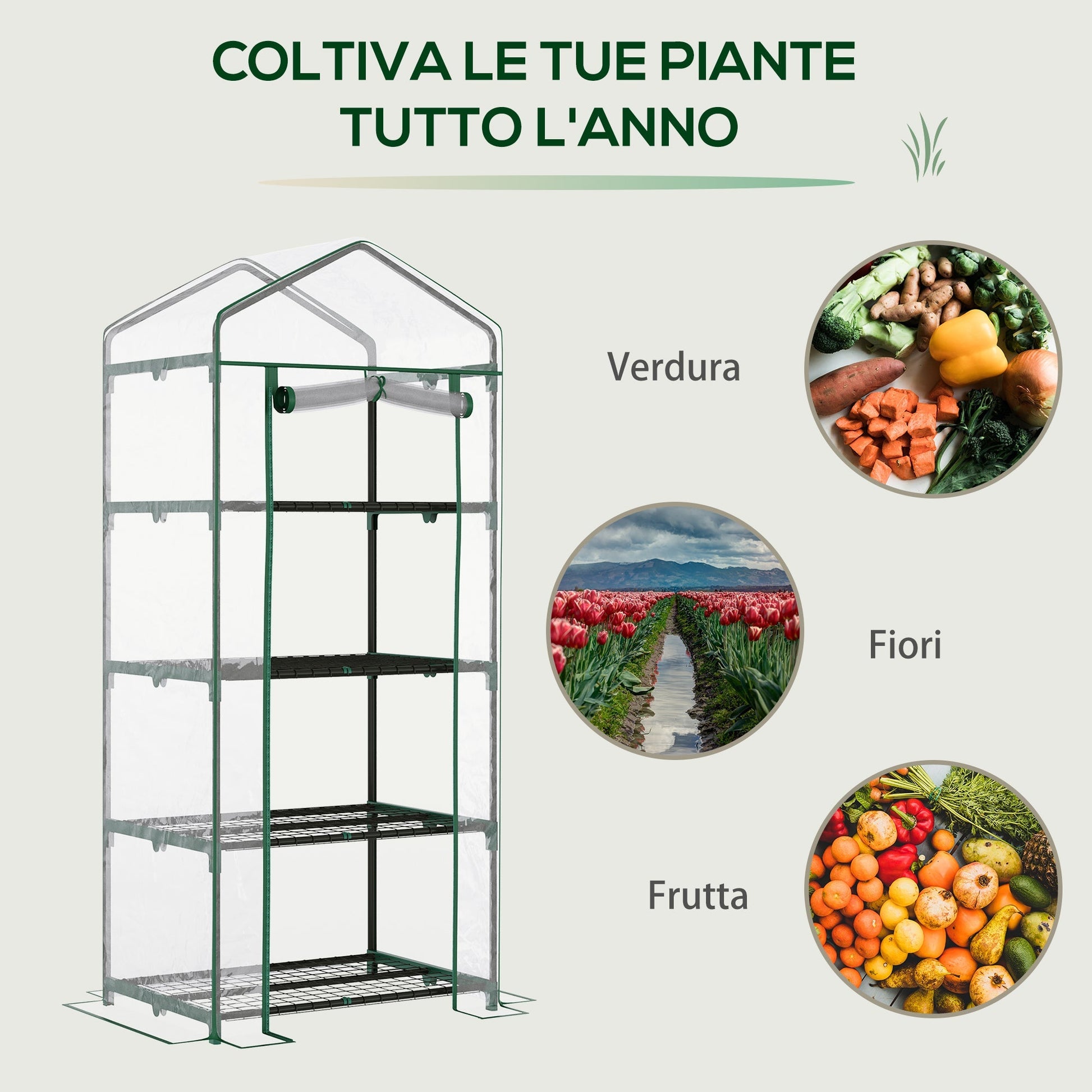 Outsunny Compact Balcony Greenhouse with 4 Shelves and Transparent PVC Cover, 70x50x160cm - Borgè