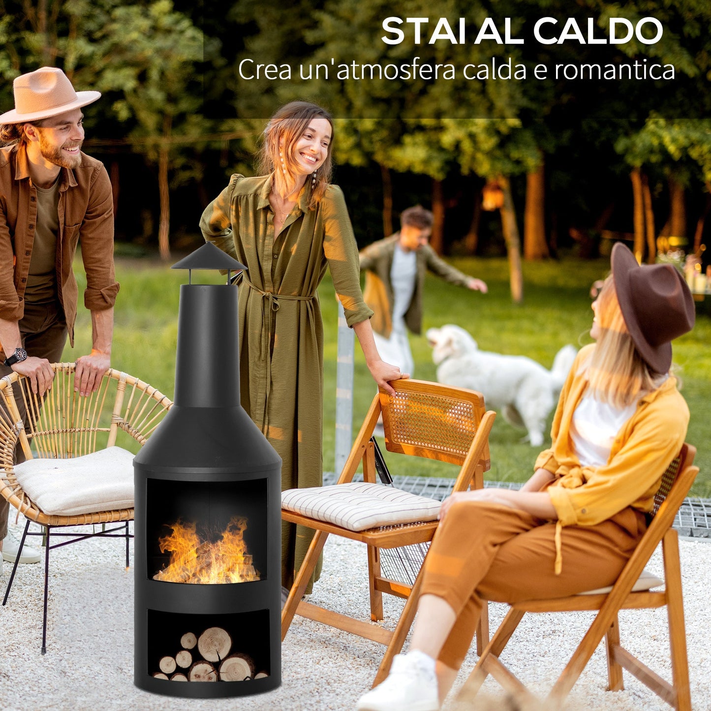 VULCANO | Outdoor Black Firepit / Brazier with Wood Storage - Borgè