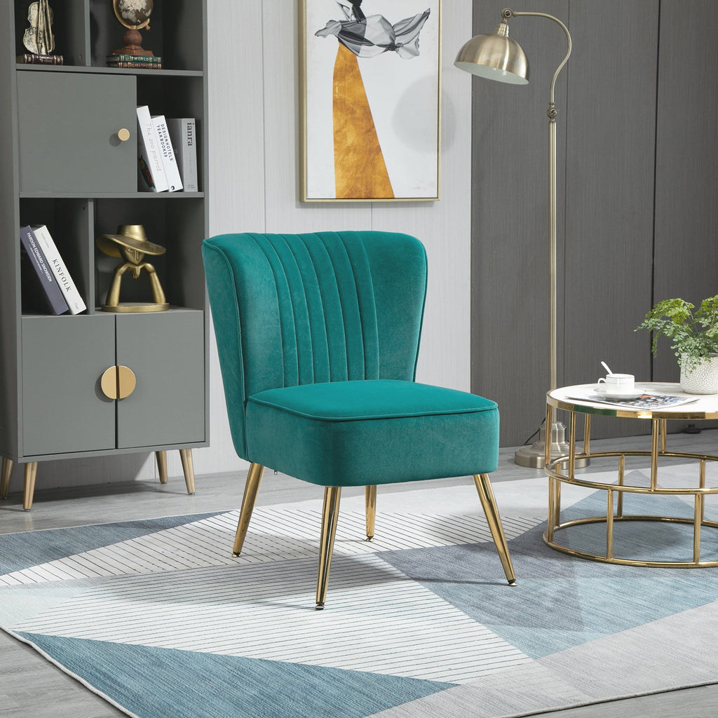 Modern Padded Scandinavian style armchair and covered in velvety fabric, 56x65.5x82.5cm - Green - Borgè