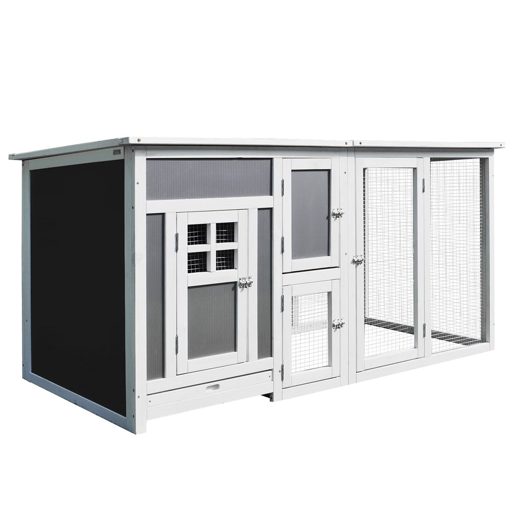 Wood Chicken Coop Hutch Hen House Cage PC Roof w/ Run Nest Box Deluxe 160 x 75 x 80 cm, Grey and white - Borge' Group Limited