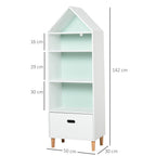 Bookcase Toy Storage Shelf for Children's and Teens' Bedrooms, 1 Drawer and 4 Shelves, White and Blue 50x30x142cm - Borgè