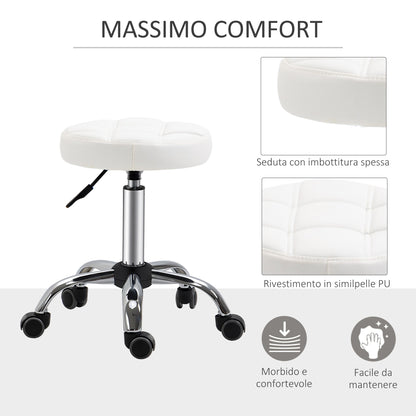 White Beauty | Tattoo Round Swivel Stool with Wheels, Adjustable Height and Eco Leather Cover, Black - Borgè