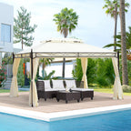 3x4m Steel Garden Gazebo with Double Roof and 4 Side Awnings, Cream - Borge' Group Limited