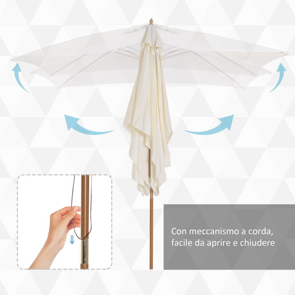 2x3m Waterproof Garden Umbrella, Wood and 180G Polyester, Beige - Borge' Group Limited
