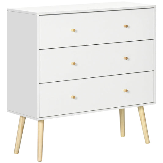 chest of drawers 3 drawers with chipped handles and pine wood for living room and room, 80x30x80 cm, white - Borgè