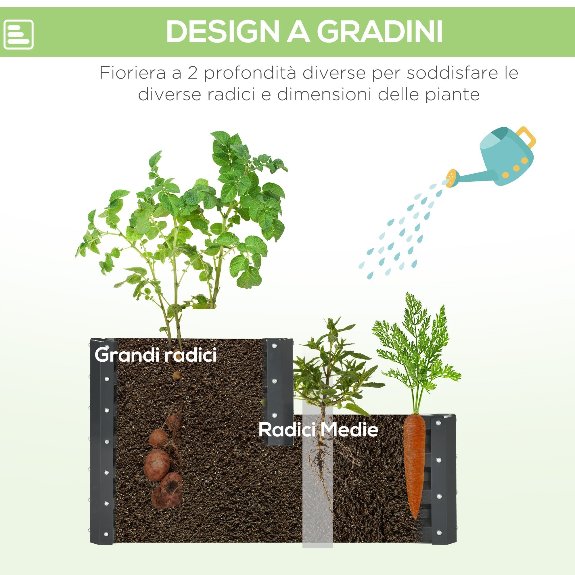 2-Tier Raised Garden Bed in Steel with Open Bottom, 120x101x58cm, Dark Grey - Borge' Group Limited