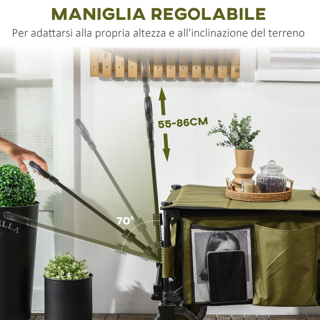 125L Folding Garden Cart with Handle and 5 Bags, 108x55x93 cm, Green - Borge' Group Limited