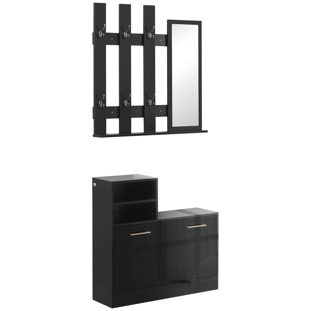 Set Appendi Entrance Dresses With Mirror And Bench Shoes For 8 Paia of Shoes, Shoned Black - Borgè