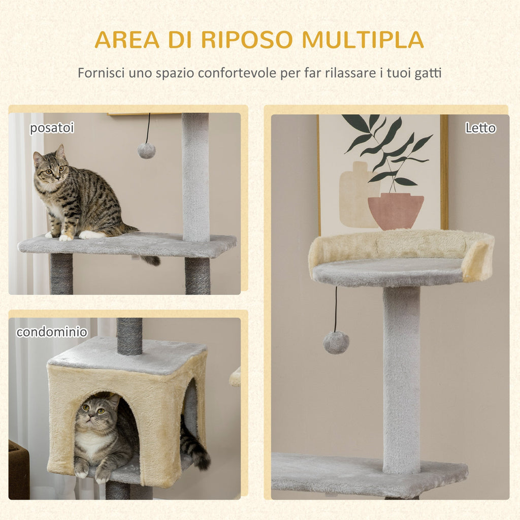 Cat Scratching Post 156cm Tall with Bed, House and Sisal Scratching Posts - Borge' Group Limited