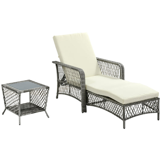 Stylish Rattan Garden Furniture Set with Adjustable Deckchair and 2-Level Table - Borgè