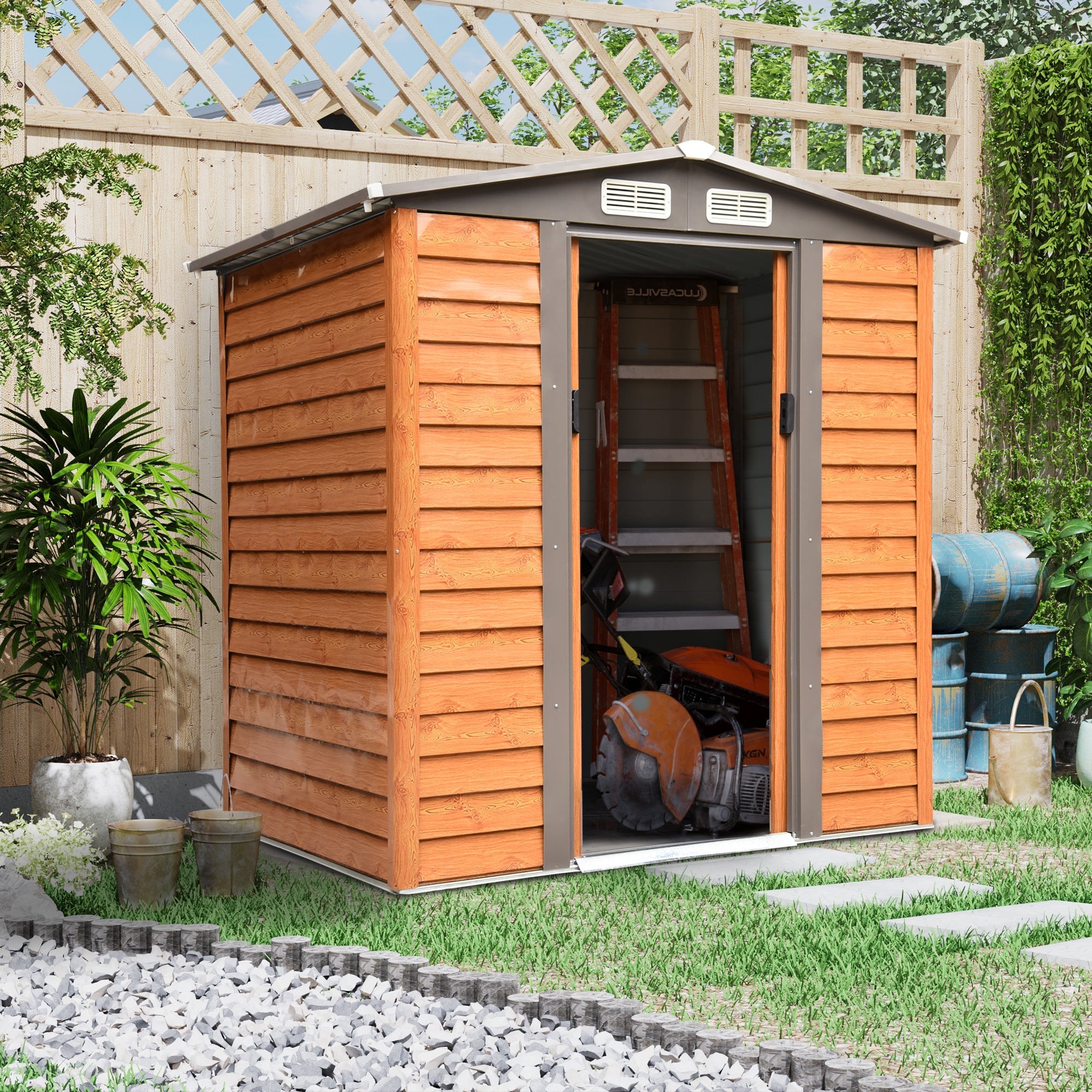 Steel and PP Garden Shed with Air Vents, 197x163x178-200 cm, Brown - Borge' Group Limited
