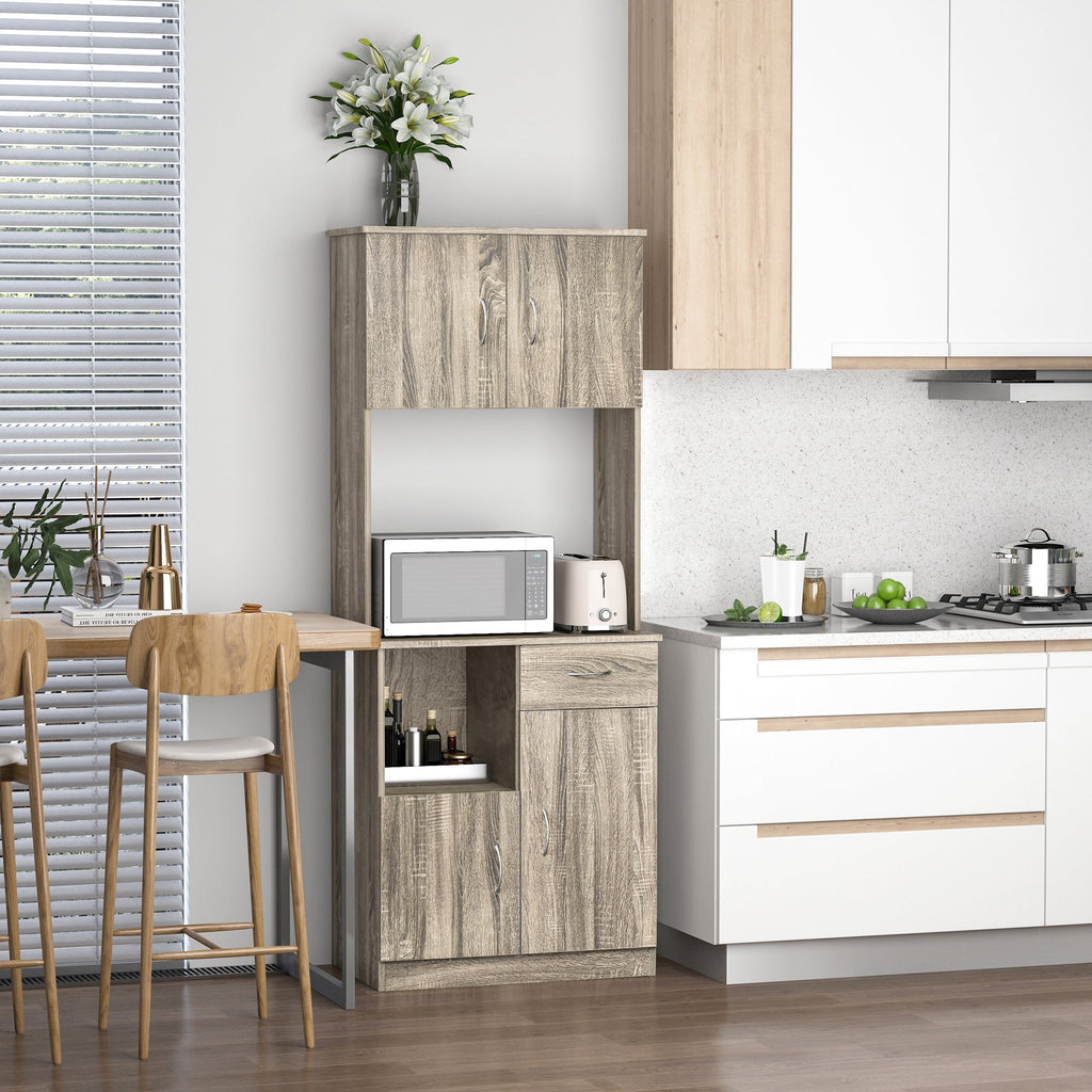 Modern Belief For Kitchen or Dining Room, Buffet Mobile With Wooden Cabinets And Drawers, Grey, 71x41x178cm - Borgè