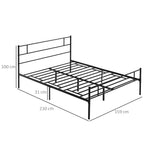 Black Double Bed in Metal/Steel | 160x200cm with Slats, headboard and footboard - Borgè