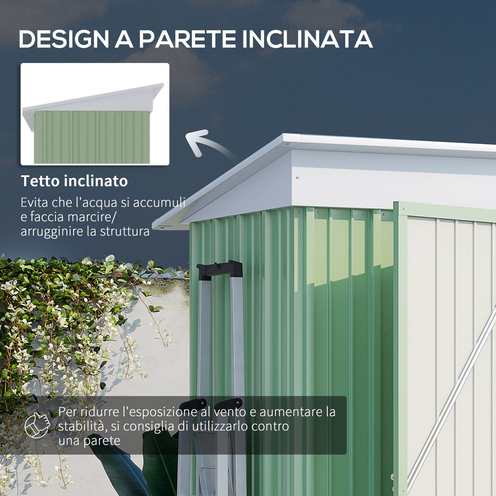 Steel Garden Shed with Lockable Door, 161x95x163/181cm, Green - Borge' Group Limited