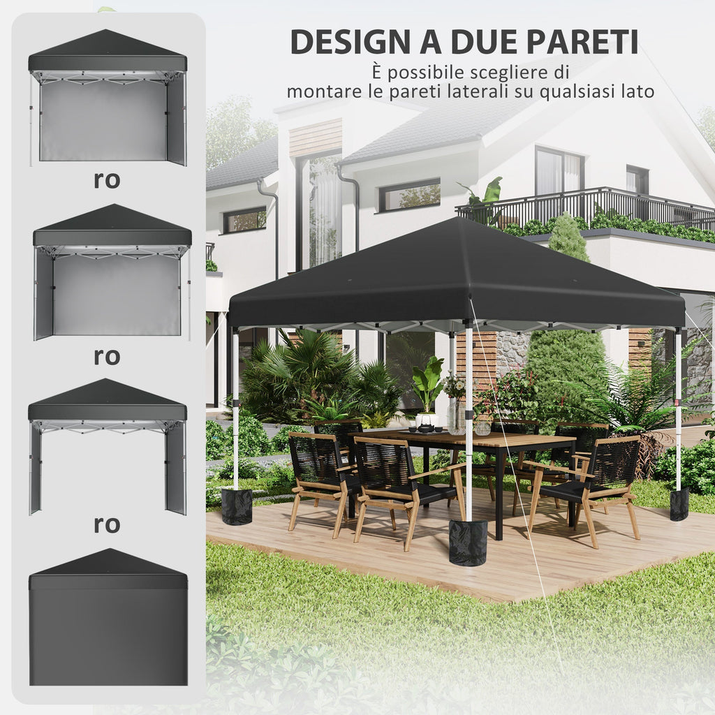 Height-Adjustable Pop Up Foldable Garden Gazebo with 2 Walls and Bag Included, 297x297x274 cm, Black - Borge' Group Limited