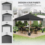Height-Adjustable Pop Up Foldable Garden Gazebo with 2 Walls and Bag Included, 297x297x274 cm, Black - Borge' Group Limited