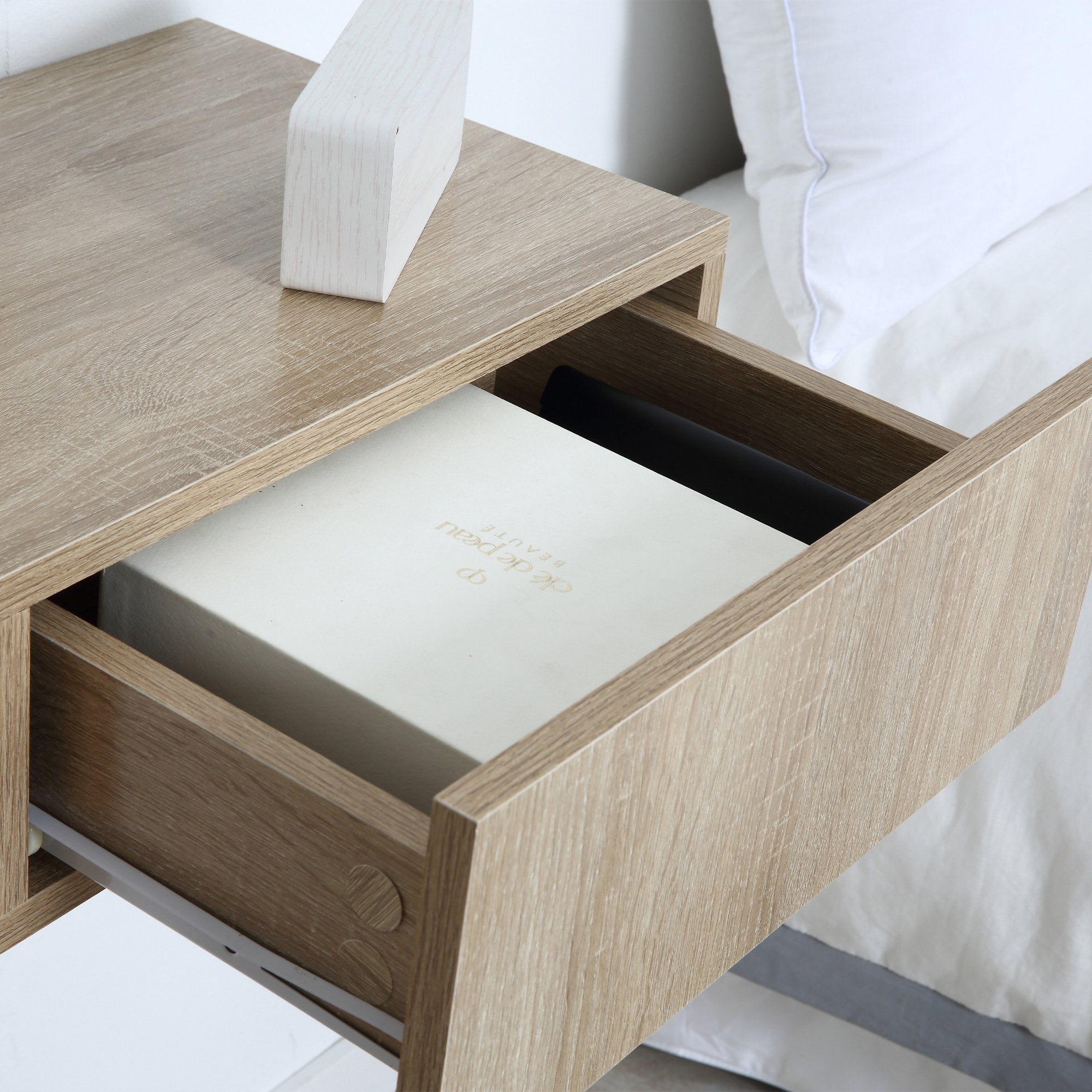 set 2 suspended wooden bedside tables, modern design, 40x30x15cm - wood color - Borgè