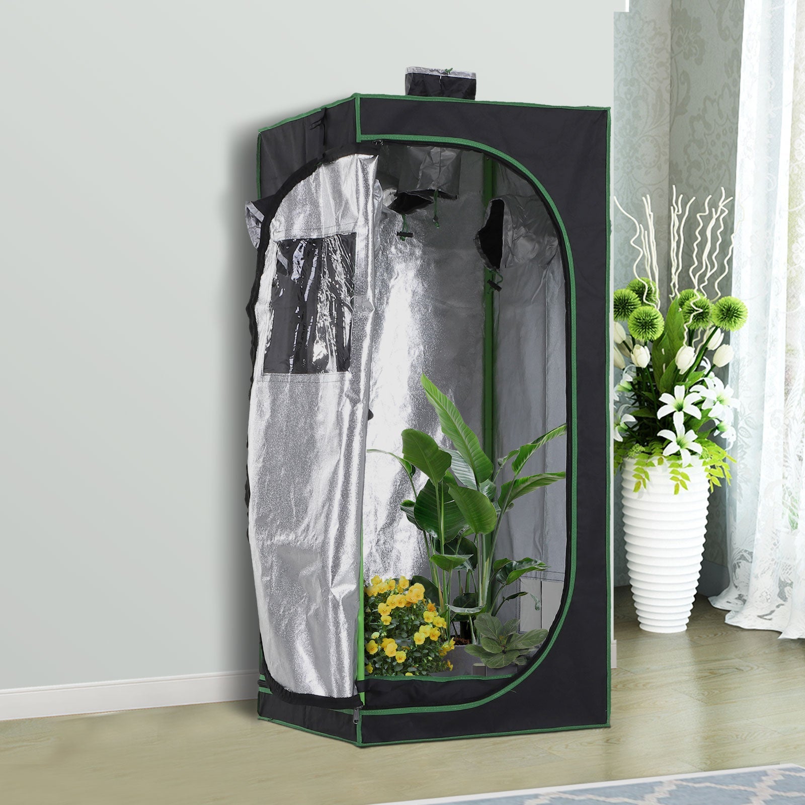 Outsunny Hydroponic Grow Tent Mylar Oxford 600D Reflect Light Grow Box Grow Tent 60x60x140cm - Borgè